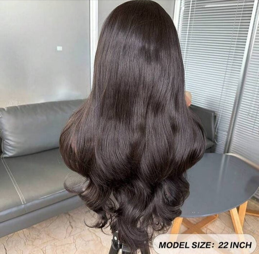 Natural Black Curtain Bangs Synthetic Lace Front Wig