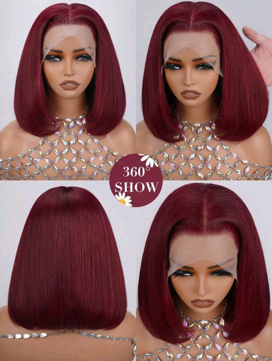 Burgundy Transparent Lace Front Front Wig