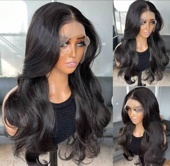 Natural Black Curtain Bangs Synthetic Lace Front Wig