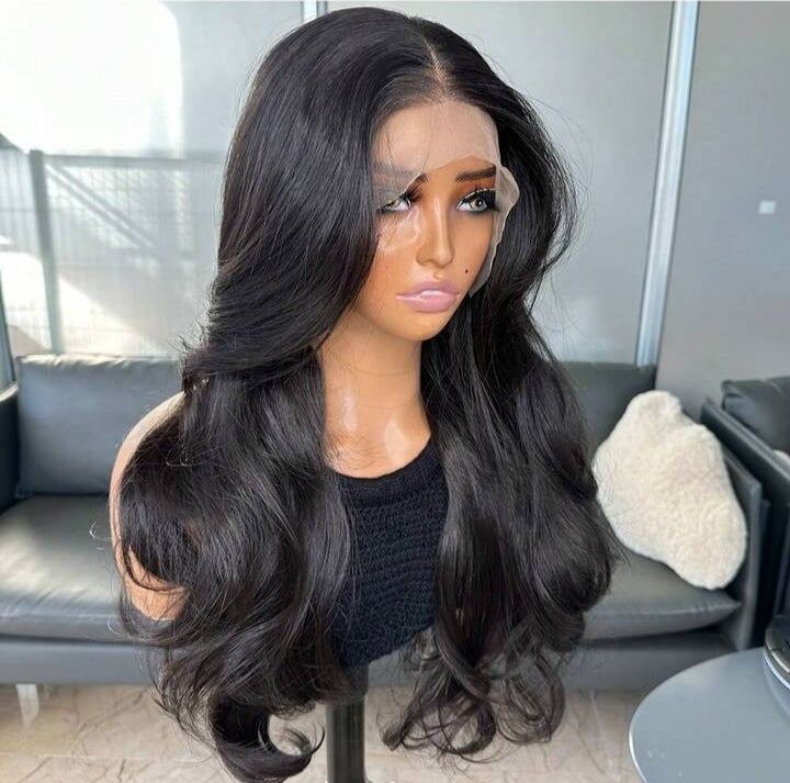 Natural Black Curtain Bangs Synthetic Lace Front Wig