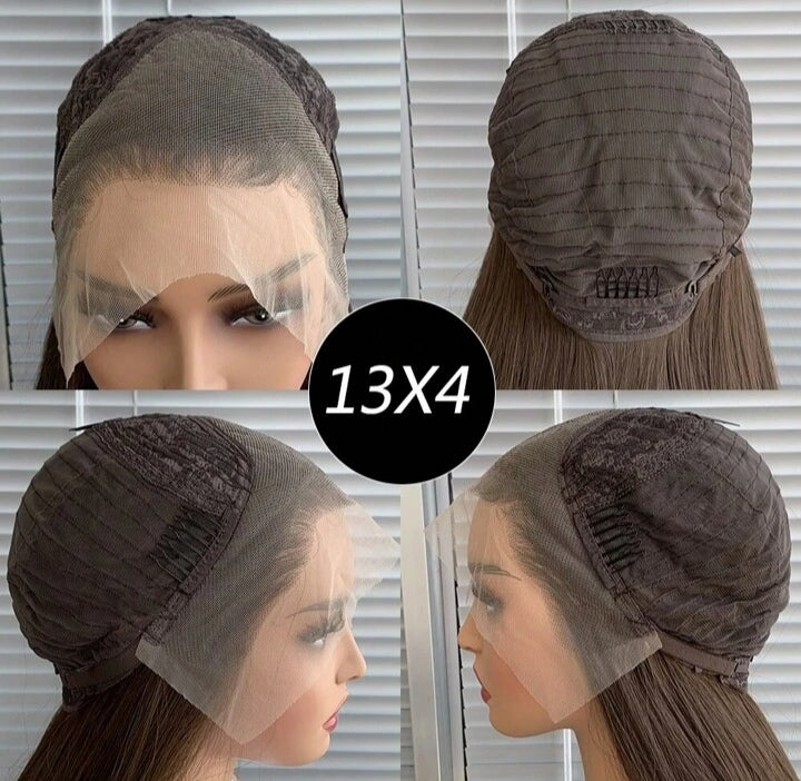 Natural Black Curtain Bangs Synthetic Lace Front Wig