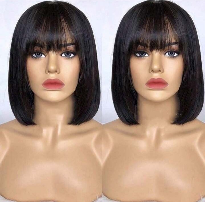 Human Hair Straight Wig with Bangs