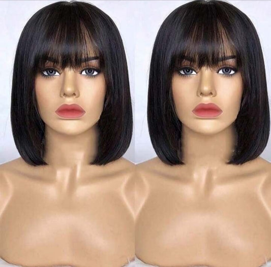 Human Hair Straight Wig with Bangs