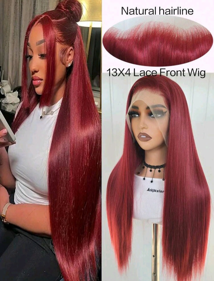 Straight Wine Red Lace Front Wig