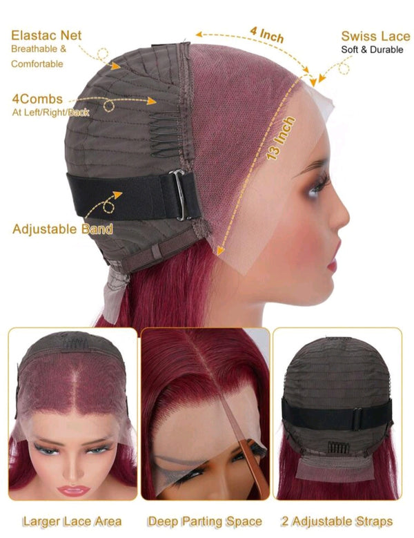 Burgundy Transparent Lace Front Front Wig